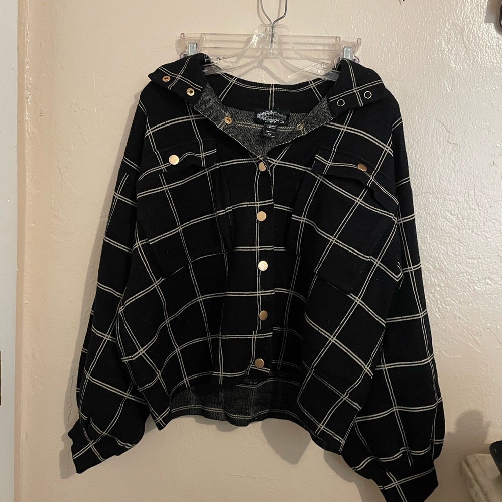 Button Black and White Plaid Jacket